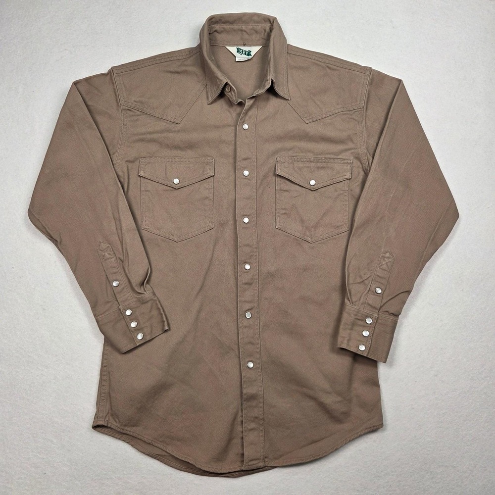 Vtg Key Western Peal Snap Work Shirt Mens M Brown Long Sleeve Cotton Workwear